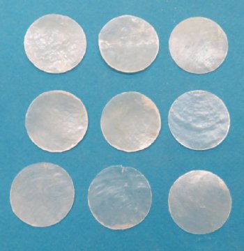 Round Capiz Shells 2 inches - 100 @ .21 each; 300 @ .176 each