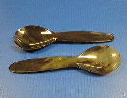 9-1/2 inches  Authentic Buffalo Horn Spoon and Spork Salad Serving Sets - $22.99 each;   <FONT COLOR=RED> SALE 2 @ $9.60 EACH; 6 @ $8.65 EACH </FONT>