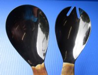 11 inches Horn Spoon and Spork Salad Serving Sets - $27.99 each; <font color=red> CLOSEOUT SALE </font> $14.40 a set; 4 sets @ $12.80 a set