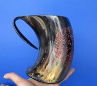 6 inches Engraved Horn Mugs, Tankards with Red Petals <font color=red> Wholesale</font> -  8 @ $24.00 each <font color=red> (CLOSEOUT 8 @ $12.00 each) </font>
