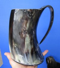 6 inches Engraved Horn Mugs, Tankards with Red Petals <font color=red> Wholesale</font> -  8 @ $24.00 each <font color=red> (CLOSEOUT 8 @ $12.00 each) </font>