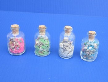 2 ounce Tiny Souvenir Bottles of Sand and Shells in assorted colors - 12 @ $1.05 each; 48 @ .80 each