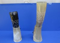 Engraved Drinking Horns with Wavy lines and Horn Stands 13 to 15 inches <font color=red> Wholesale</font> - 8 @ $15.50 each   <font color=red> (CLOSEOUT 10 @ $9.00 EACH)</FONT>