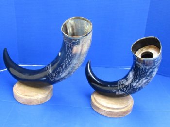 19 to 32 inches Large Cow Horn Centerpiece with Engraved Rope and Emblem, Carved Horn Sculpture <font color=red> Wholesale</font> -  $55 each <Font color=red> CLOSEOUT 5 @ $19.00 EACH</FONT>