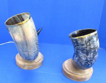19 to 32 inches Large Cow Horn Centerpiece with Engraved Rope and Emblem, Carved Horn Sculpture <font color=red> Wholesale</font> -  $55 each <Font color=red> CLOSEOUT 5 @ $19.00 EACH</FONT>