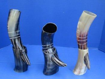 13 to 15 inches Decorative Carved Drinking Horn with Horn Stand - $23.99  <font color=red> (CLOSEOUT $15.99 EACH)</FONT>