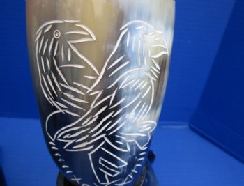 Carved Birds Drinking Horns with Horn Stands <font color=red> Wholesale</font> 8 @ $14.85  <font color=red> (CLOSEOUT 10 @ $9.00 EACH)</FONT>