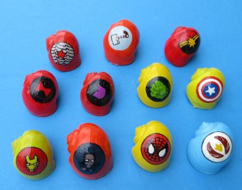 Dyed Pita Globosa Shells with Assorted Decals with Designs, 1-1/4 to 2 inches - 50 @ .80 each