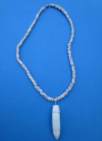 1-3/8 inches Real Alligator Tooth Pendant on an 18 inches Tiger Puka Shell Necklace for Sale - Buy this one for $19.99