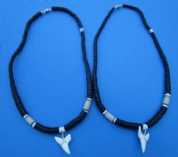 Two Black Coconut Beads Necklaces with 1-1/8 Modern Day Mako Shark Teeth Pendants 18 inches for $8.00 each