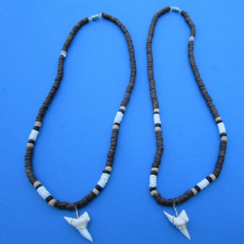 Two Brown Coconut 18 inches Necklace with 1 inch and 1-1/8 inches Shortfin Mako Shark Tooth Pendants - Buy these 2 for $8.00 each