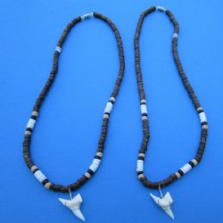 Two Brown Coconut 18 inches Necklace with 1 inch and 1-1/8 inches Shortfin Mako Shark Tooth Pendants - Buy these 2 for $8.00 each