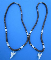 Two Brown Coconut 18 inches Necklace with 1 inch and 1-1/8 inches Shortfin Mako Shark Tooth Pendants - Buy these 2 for $8.00 each