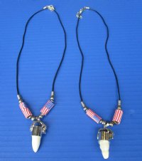 Real Alligator Tooth Necklaces with USA  Flag  Beads <font color=red> Wholesale </font> - 24 @ $4.50 each