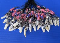 Real Alligator Tooth Necklaces with USA  Flag  Beads <font color=red> Wholesale </font> - 24 @ $4.50 each