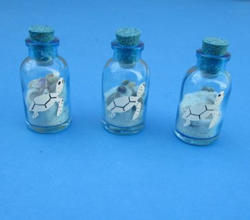 Tiny Souvenir Bottles of Sand and Shells with Turtle Decal <font color=red> Wholesale</font> 2 by 1 inch - 125 (5 boxes) @ .80 each