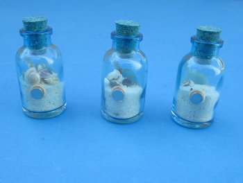Tiny Souvenir Bottles of Sand and Shells with Turtle Decal <font color=red> Wholesale</font> 2 by 1 inch - 125 (5 boxes) @ .80 each