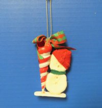 4-1/4 inches Sea Cookie Snowman Ornaments with Candy Cane <font color=red> Wholesale</font> - 40 @ $2.45 each
