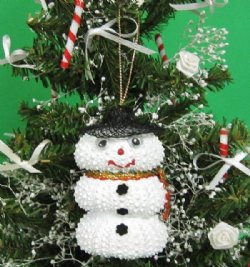 3 inches  Seashell Snowman Ornament made out of 3 painted white pink sea urchin shells - Pack of 5 @ $3.45 each