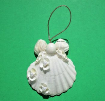 4-1/2 inches White Scallop Shell Angel Ornaments <font color=red> Wholesale</font> - Case: 102 @ $1.55 each