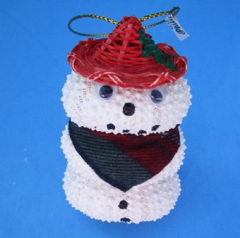 White Sea Urchin Snowman Ornament with a Red Hat and Scarf - 5 @ $3.65 each