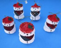 White Sea Urchin Snowman Ornament with a Red Hat and Scarf - 5 @ $3.65 each