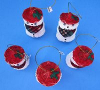 White Sea Urchin Snowman Ornament with a Red Hat and Scarf - 5 @ $3.65 each