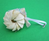 1-1/2 inches White Cockle Seashell Christmas Ornaments with White Lace <font color=red> Wholesale </font> - 60 @ $1.60 each
