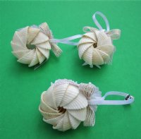 1-1/2 inches White Cockle Seashell Christmas Ornaments with White Lace <font color=red> Wholesale </font> - 60 @ $1.60 each