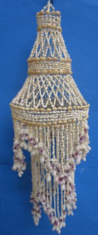 33 inches Large Purple and Off White 2 Layered Seashell Chandeliers <FONT COLOR=RED> Wholesale</font>  - 3 @ $43.60 each