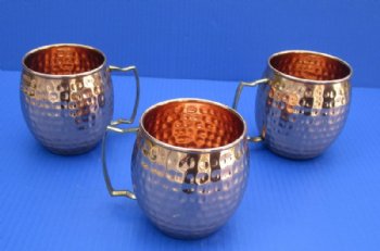Moscow Mule Hammered Barrel Shape Copper Mugs 4 by 3-1/2 inches - 2 @ $15.20 each  <font color=red> (CLOSEOUT 2 @  $11.20 EACH)</FONT>