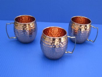 Moscow Mule Hammered Barrel Shape Copper Mugs 4 by 3-1/2 inches - 2 @ $15.20 each  <font color=red> (CLOSEOUT 2 @  $11.20 EACH)</FONT>