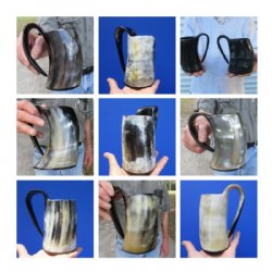 5 inches Polished Cow Horn Beer Mugs<font color=red> Wholesale</font> 8 ounces - 7 @ $13.50 each; 15 @ $12.00 each