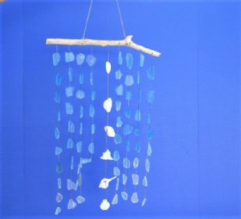 19 inches Hanging Driftwood with Seashells and Sea Glass Wind Chimes, Wall Decor <font color=red>Wholesale</font>- 24 @ $4.00 each