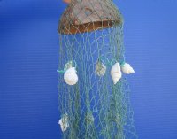 17 inches Coconut with Blue Fish Net and Assorted Shells Wind Chimes - 6@ $5.20 each
