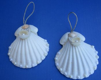 4-1/4 inches White Scallop Shell Angel Ornaments <font color=red> Wholesale</font> - 60 @ $1.60 each