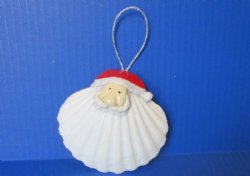 Great Scallop Shell with Santa Face Ornaments <font color=red> Wholesale</font>, 4 inches - 60 @ $1.70 each