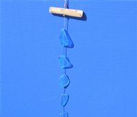 35 inches Blue Sea Glass Hanging Wall Decor on Small Wood Post <font color=red> Wholesale</font> - 55 @ $1.70 each