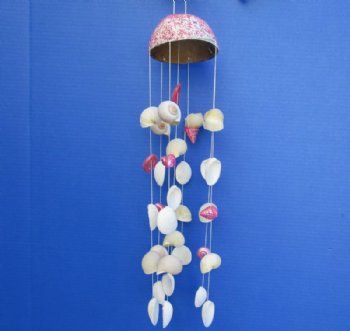 22 inches Pink and White Seashell Windchime with Glitter Coconut Top - 5 @ $4.64 each