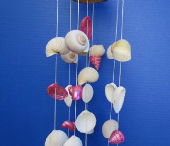 22 inches Pink and White Seashell Windchime with Glitter Coconut Top - 5 @ $4.64 each