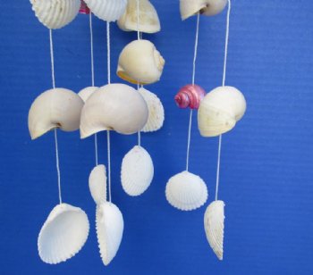 22 inches Pink and White Seashell Windchime with Glitter Coconut Top - 5 @ $4.64 each