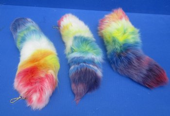 Dyed Rainbow Colored Fox Tail with Silver Colored Lobster Clasp Chain, 15 to 18 inches -  $23.99 each