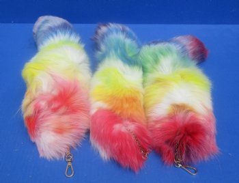 Dyed Rainbow Colored Fox Tail with Silver Colored Lobster Clasp Chain, 15 to 18 inches -  $23.99 each