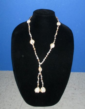 36 inches Tiny Nassarius and Cowrie Seashell Leis Necklaces with Tassel <font color=red> Wholesale</font>- 18 dozen @ $5.00 a dozen
