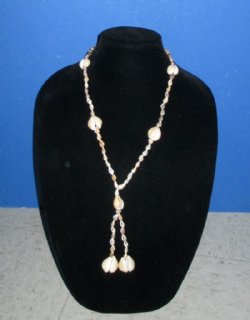 36 inches Tiny Nassarius and Cowrie Seashell Leis Necklaces with a Tassle - 12 pcs @ .75 each