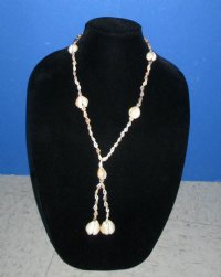 36 inches Tiny Nassarius and Cowrie Seashell Leis Necklaces with Tassel <font color=red> Wholesale</font>- 18 dozen @ $5.00 a dozen