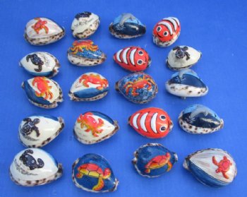Painted Tiger Cowrie Shell Magnets with 3d Sealife 2"-2-1/4" - 20 @ $2.25 each