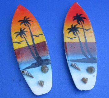 Surfboard Magnet with Sunset Beach Scene and Tiny Shells - 12 @ $1.20 each