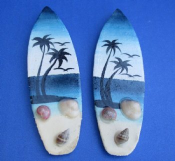 Blue Surfboard Magnets with Beach Scene and Tiny Shells - 12 @ $1.20 each
