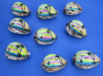 Painted Tiger Cowrie Shell Magnets with Beach Scene 2"-2-1/4" - 10 @ $2.10 each
